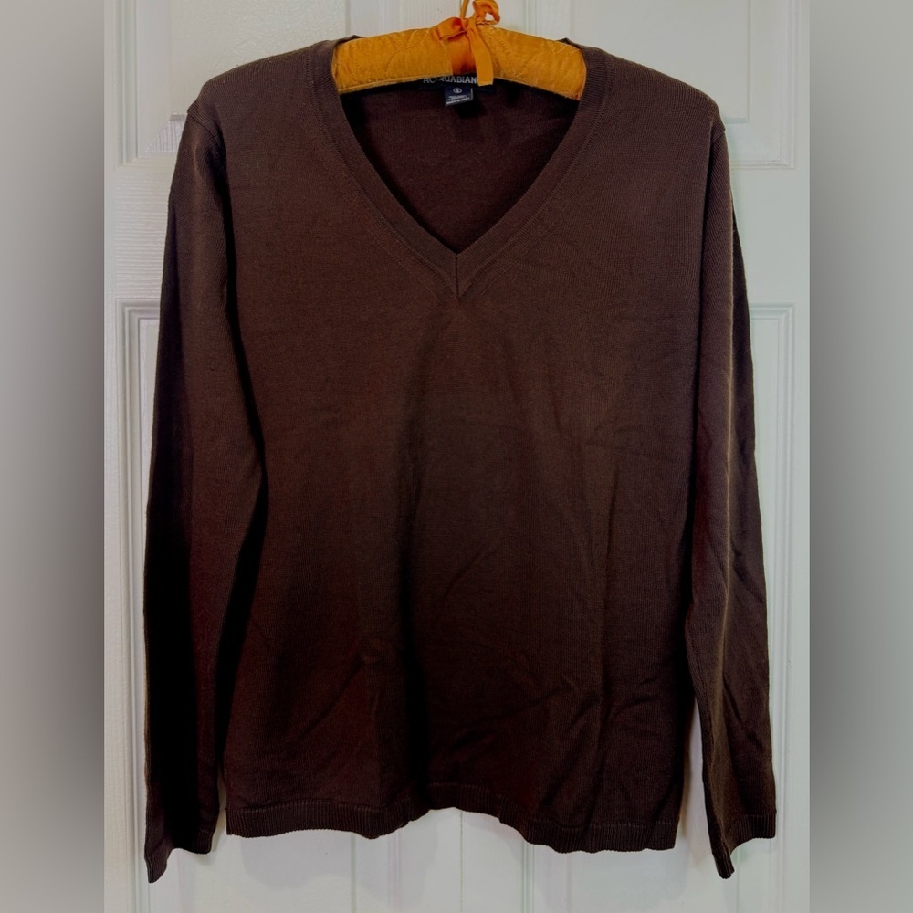 Acquabianca Brown Extra Fine Merino Wool V-Neck Sweater Made in Italy Size S